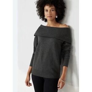 J. Jill Pure Jill Off Shoulder Sweater Charcoal Gray Foldover Neck M NWT $99